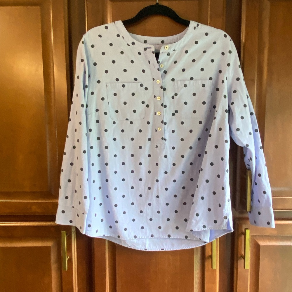 Talbots Beautiful Blue Polka Dot Blouse Relaxed Fit Women's Size Xp